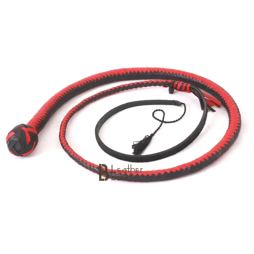Snake Whip Kangaroo Hide Leather & Shot Loaded  4, 5, 6 or 8 Feet 12 Strands Red & Black