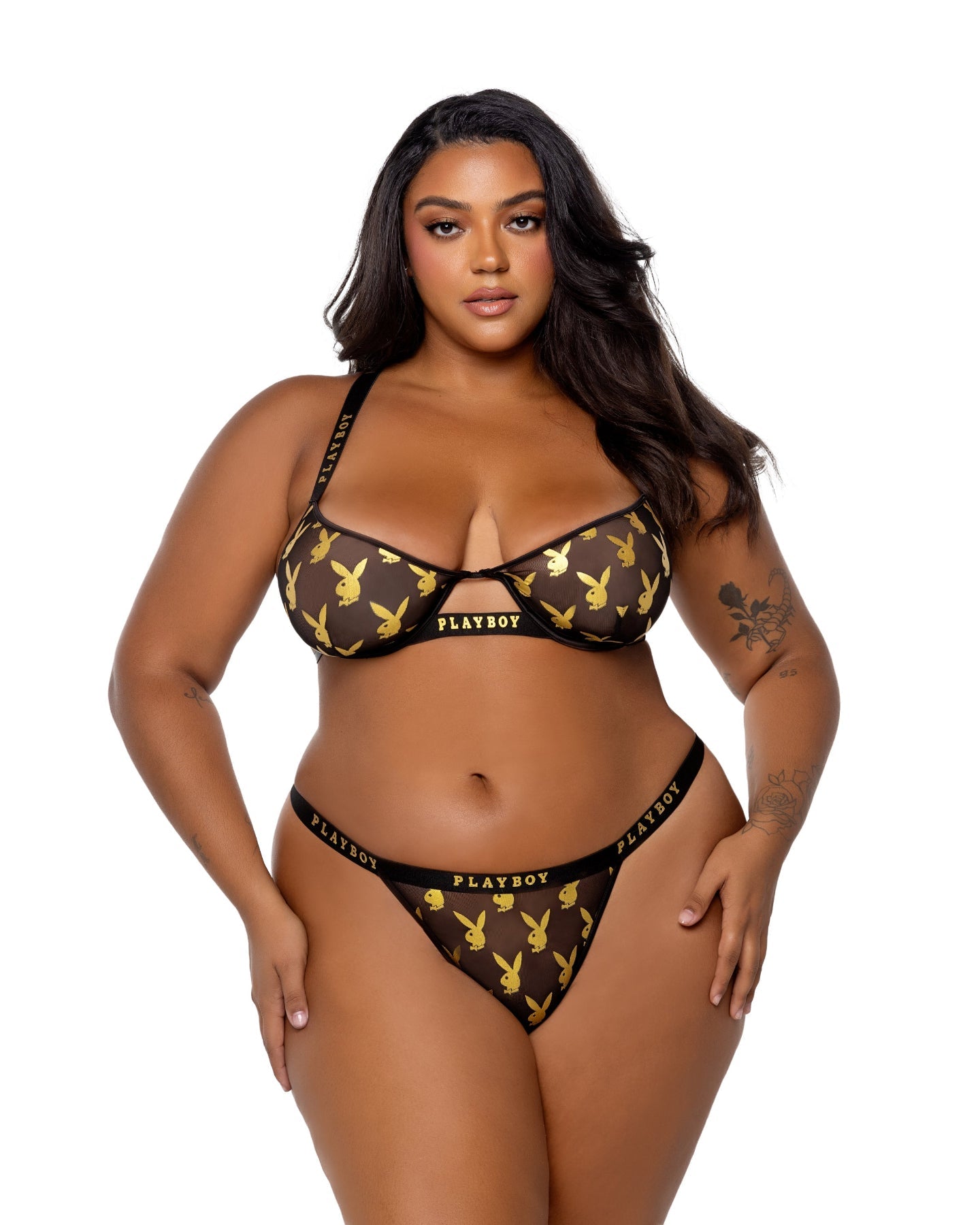 Black & Gold Playboy Foiled Bunny Bra Set