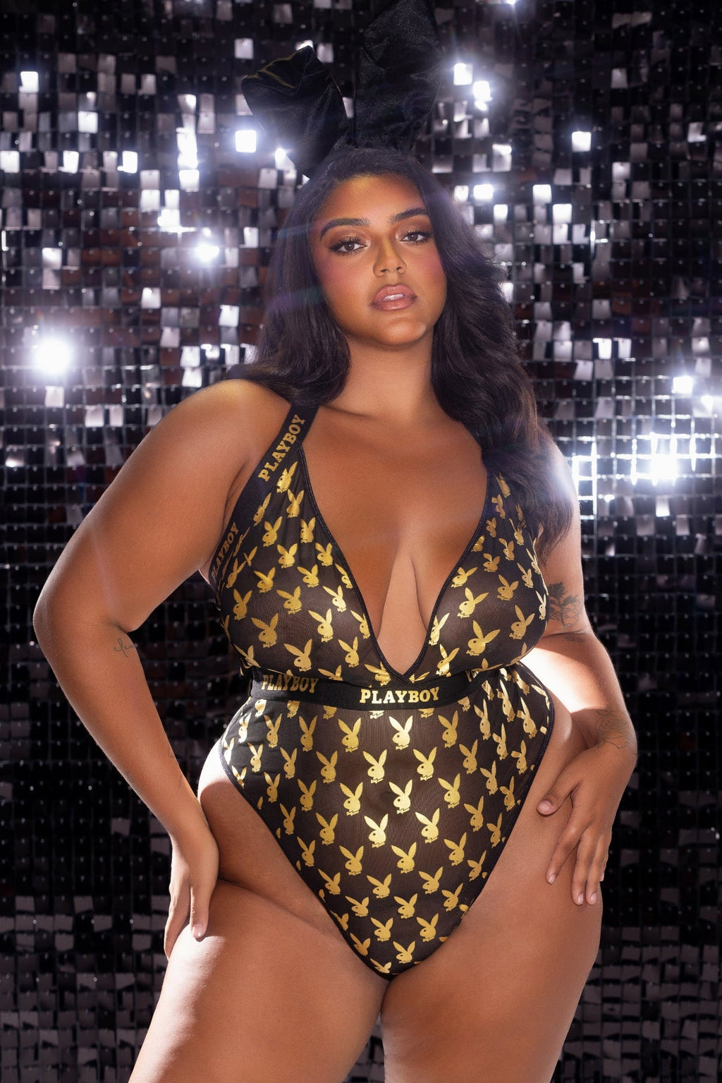 Black & Gold Playboy Foiled Bunny Teddy