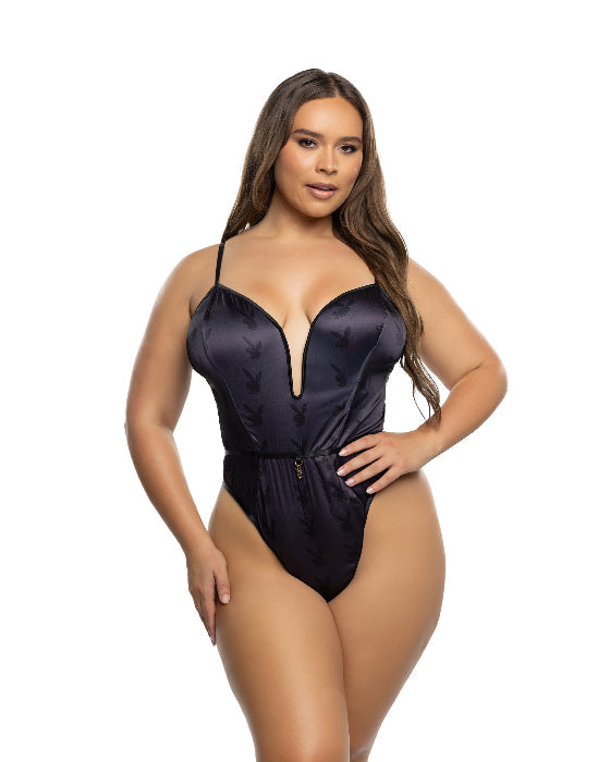 Playboy Blackout Bunny Satin Plunge Teddy