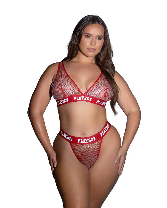 Playboy Galaxy Bunny Rhinestone Fishnet Bra and Thong Set