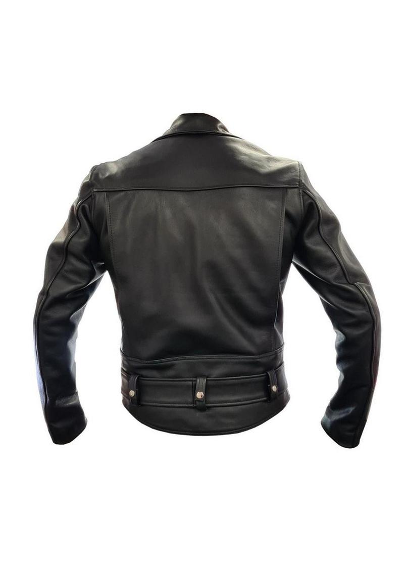 Prowler Red Police Leather Jacket Classic Black Biker Style with Belt