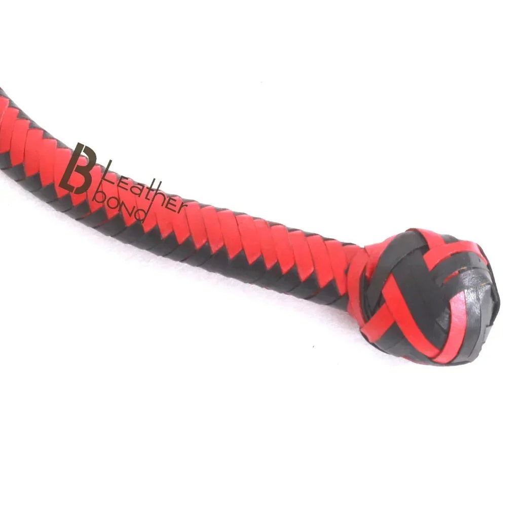 Snake Whip Kangaroo Hide Leather & Shot Loaded  4, 5, 6 or 8 Feet 12 Strands Red & Black