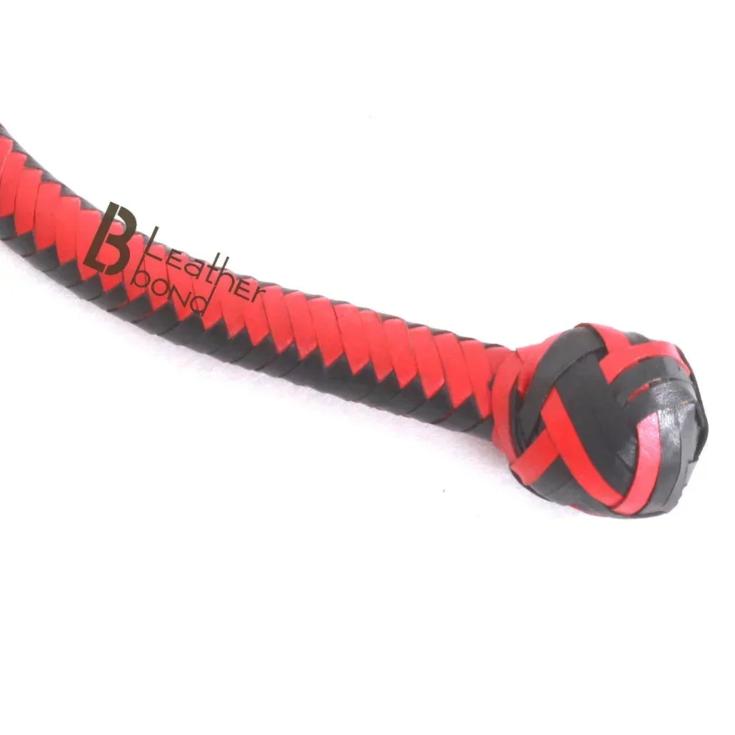 Snake Whip Kangaroo Hide Leather & Shot Loaded  4, 5, 6 or 8 Feet 12 Strands Red & Black