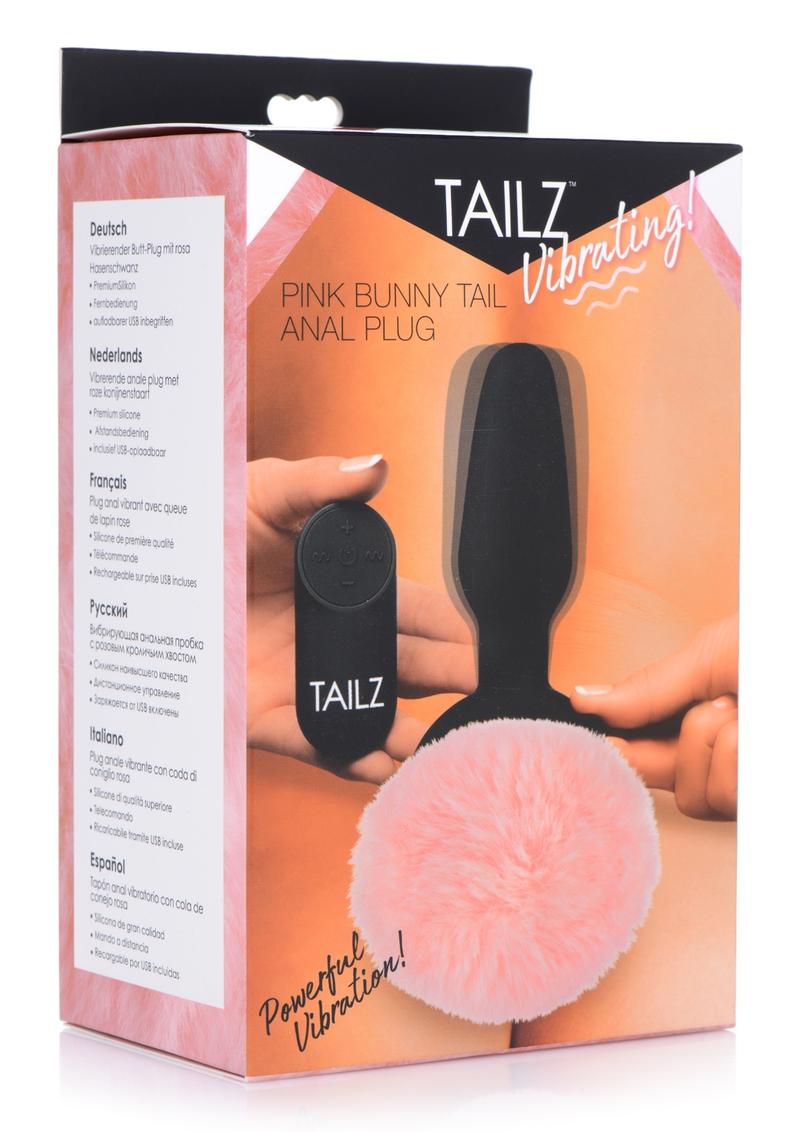 Tailz Vibrating Pink Bunny Tail Anal Plug with Remote Premium Silicone