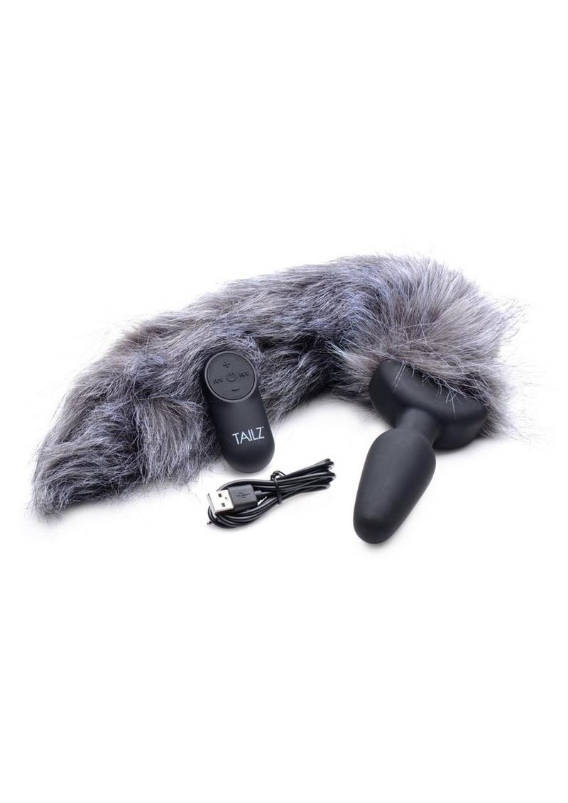 Tailz Vibrating Grey Fox Tail Anal Plug Powerful Vibrations