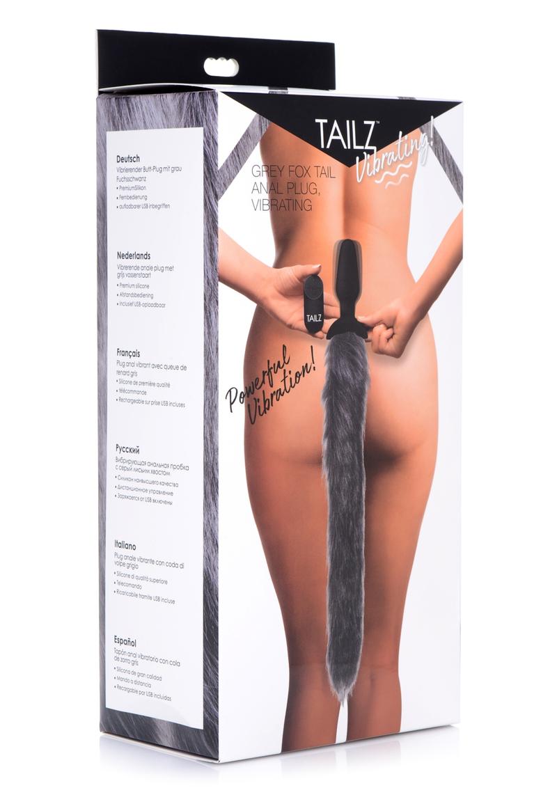 Tailz Vibrating Grey Fox Tail Anal Plug Powerful Vibrations